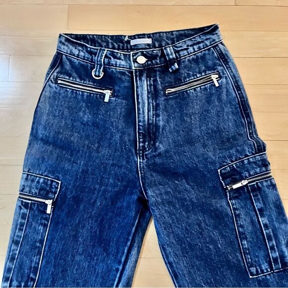 WeWoreWhat Cargo Style Utility Dark Blue Wash Baggy Straight Leg Jeans 25 - Picture 6 of 13